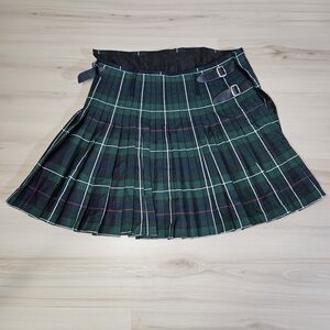 Scottish Kilt Men’s 46/48 Green Blue Red Plaid Tartan Buckle Festival